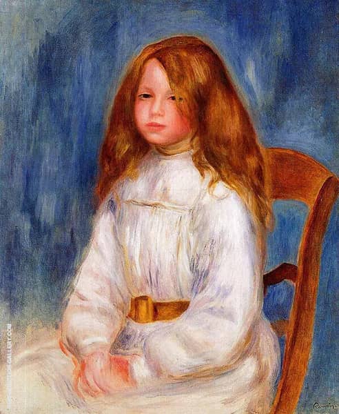Seated Little Girl with a Blue Background 1890 | Oil Painting Reproduction