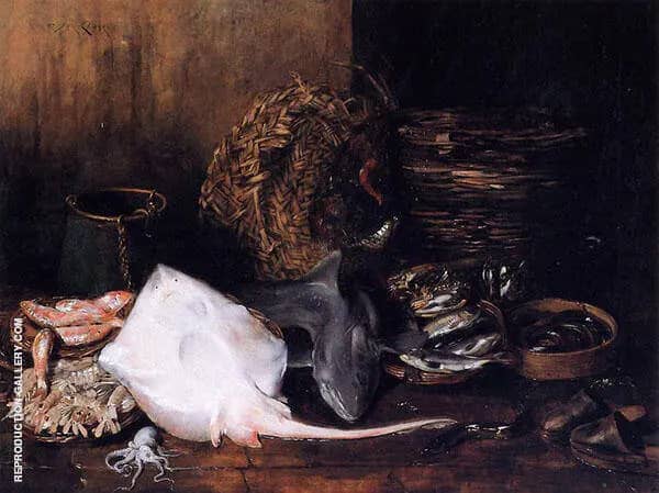 A Fishmarket in Venice aka Venetian Fish Market The Yield of The Waters 1878 | Oil Painting Reproduction