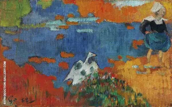 Breton Woman and Goose by the Water 1888 | Oil Painting Reproduction