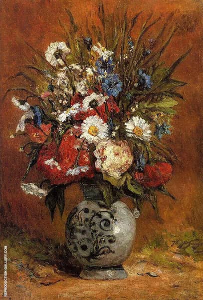 Daisies and Peonies in a Blue Vase 1876 | Oil Painting Reproduction