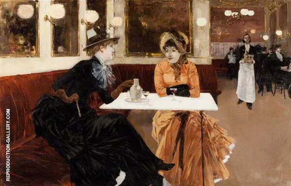 In The Cafe by Fernand Lungren | Oil Painting Reproduction
