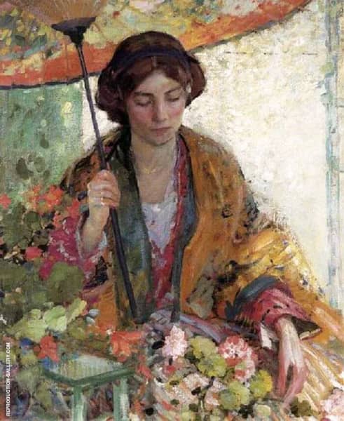 Woman with a Parasol by Richard Emil Miller | Oil Painting Reproduction