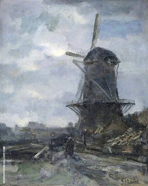 Mill at Moonlight c1899 by Jacob Maris | Oil Painting Reproduction