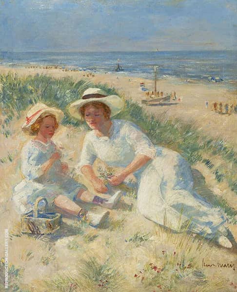 Picking Flowers in The Dunes by Willem Maris | Oil Painting Reproduction