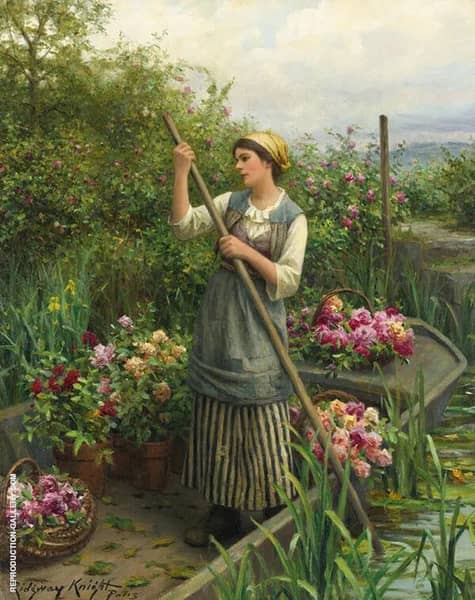 Gathering Flowers Along The River | Oil Painting Reproduction