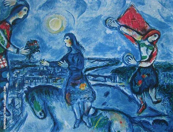 Lovers Over Paris by Marc Chagall | Oil Painting Reproduction