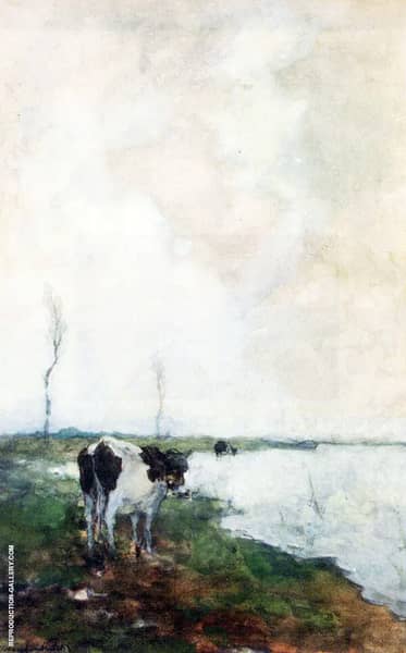 A Cow Standing By The Waterside In A Polder | Oil Painting Reproduction