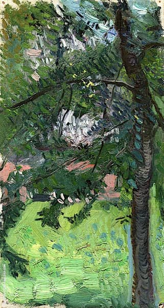 Tree with Houses in The Background | Oil Painting Reproduction