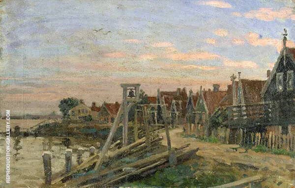 Study of Wooden Houses on a Beach at Sunset | Oil Painting Reproduction