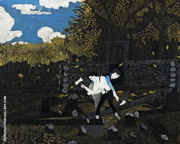 Abraham Lincoln and his Father Building Their Cabin on Pigeon Creek c1934 | Oil Painting Reproduction