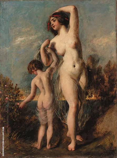 A Woman and Child in a Lake Landscape | Oil Painting Reproduction