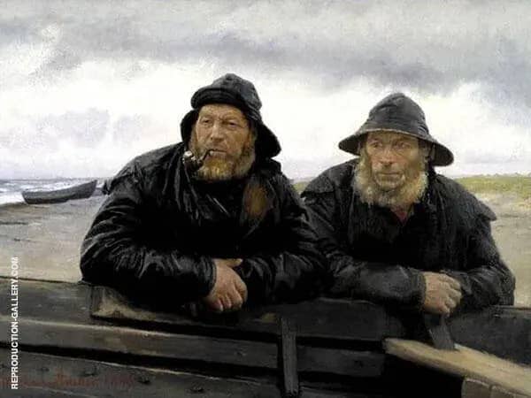 Two Fisherman by a Boat | Oil Painting Reproduction