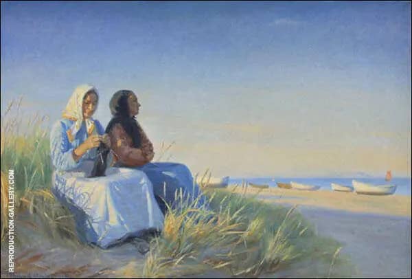 Two Fishermen Wives in The Dunes at The Beach of Skagen | Oil Painting Reproduction