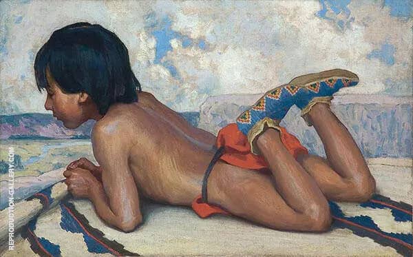 Boy on a Hilltop by E. Irving Couse | Oil Painting Reproduction