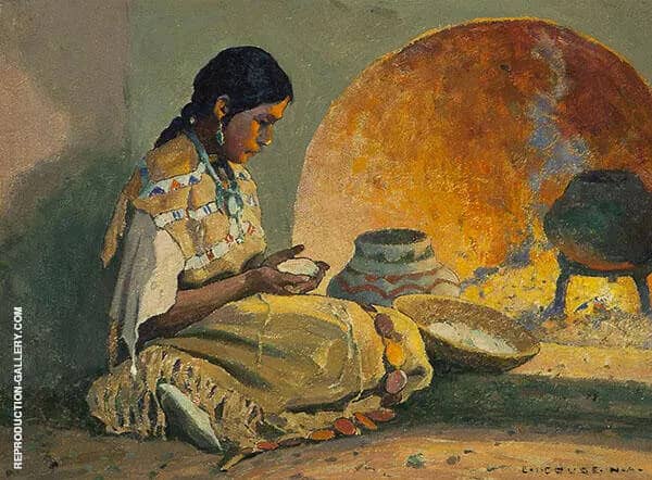 Girl by The Oven by E. Irving Couse | Oil Painting Reproduction