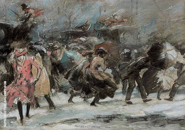 Snowstorm Broadway 1909 by Everett Shinn | Oil Painting Reproduction