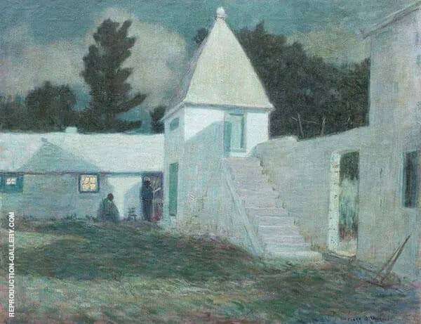 Springfield Courtyard by Moonlight | Oil Painting Reproduction