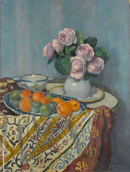 Bouquet of Roses and Fruit by Albert Andre | Oil Painting Reproduction