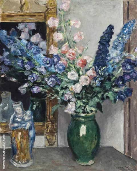 Pink and Blue Campanula by Albert Andre | Oil Painting Reproduction