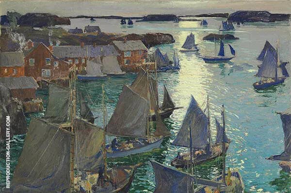 Anchored Boats 1919 by Jonas Lie | Oil Painting Reproduction