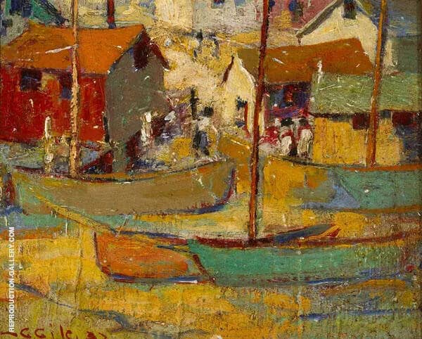 Harbored Boats 1932 by Selden Connor Gile | Oil Painting Reproduction