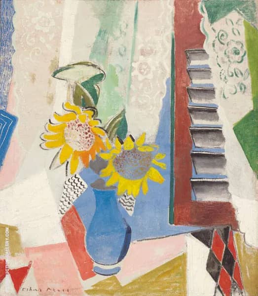 Sunflowers with Shutter by Oskar Moll | Oil Painting Reproduction