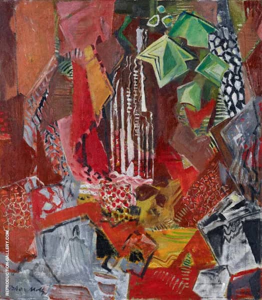 Waterfall with Red Rocks by Oskar Moll | Oil Painting Reproduction