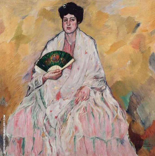 Woman with Fan by Francisco Iturino | Oil Painting Reproduction