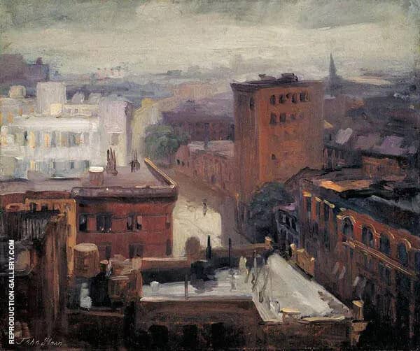 Rain Rooftops West 4th Street by John Sloan | Oil Painting Reproduction