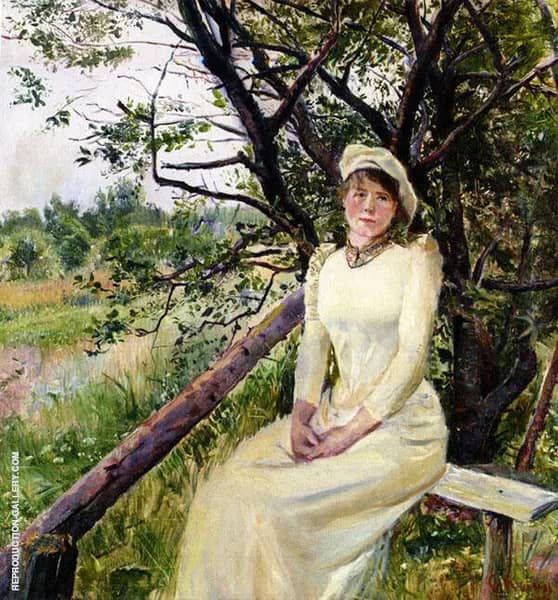 Young Woman on a Bench by Christian Krohg | Oil Painting Reproduction