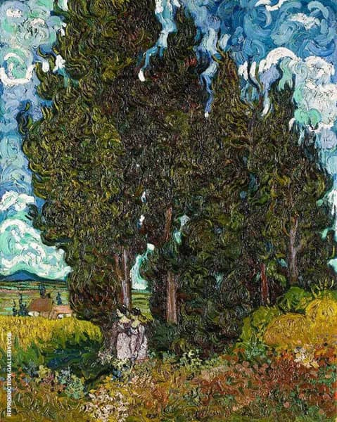 Cypresses with Two Figures 1890 | Oil Painting Reproduction
