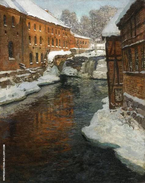 The Akerselven River in The Snow | Oil Painting Reproduction
