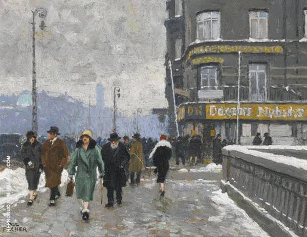 A Winter Street by Paul Gustav Fischer | Oil Painting Reproduction