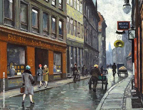 Street Scene from Copenhagen at The Johannes Barding Dyeing Store | Oil Painting Reproduction