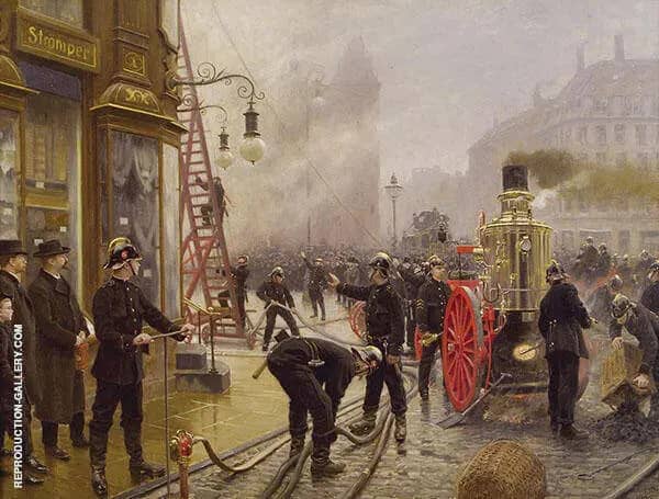 The Fire Brigade Turn out in Kultorvet Copenhagen | Oil Painting Reproduction