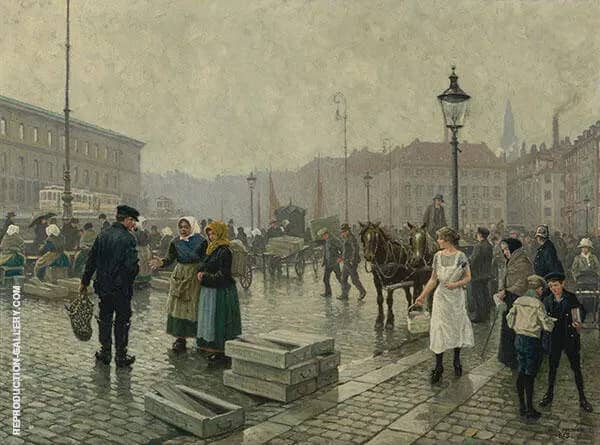 The Fish Market at Gammelstrand Copenhagen | Oil Painting Reproduction