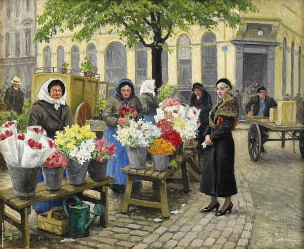 The Flower Market at Hojbro Plads Copenhagen | Oil Painting Reproduction