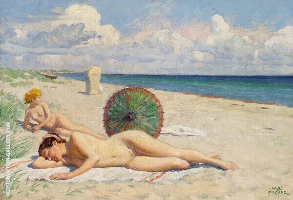 Young Women on The Beach at Hornbaek Zealand | Oil Painting Reproduction