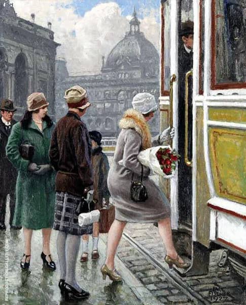 Tram Stop by Paul Gustav Fischer | Oil Painting Reproduction