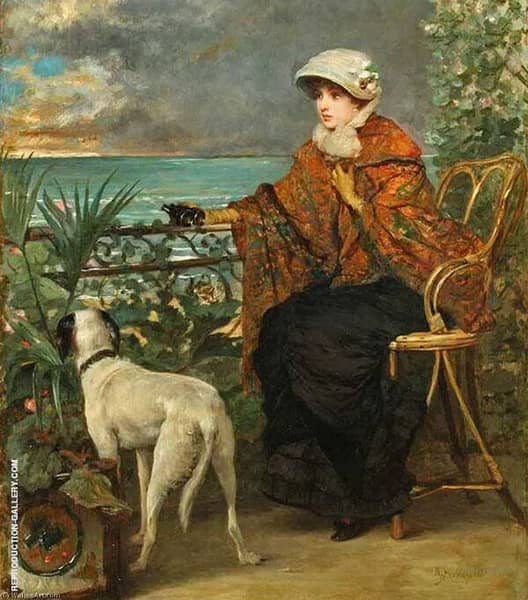 Lady with a Dog by Alfred Stevens | Oil Painting Reproduction
