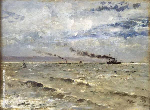Seascape with Ships 1883 by Alfred Stevens | Oil Painting Reproduction
