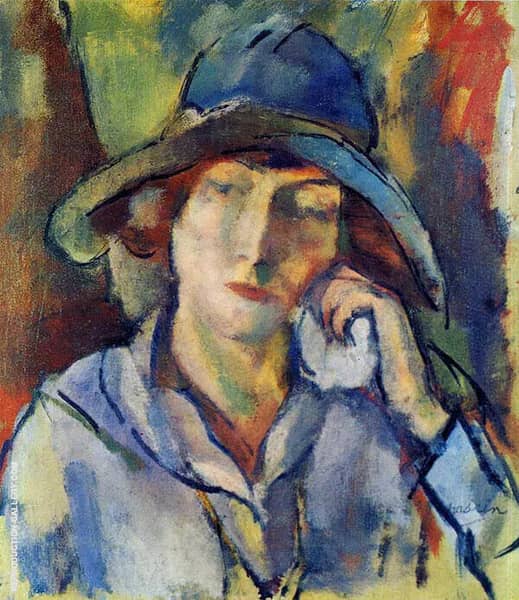 Hermine in a Blue Hat 1918 by Jules Pascin | Oil Painting Reproduction