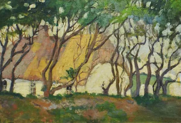 Buildings and Trees by David Davies | Oil Painting Reproduction