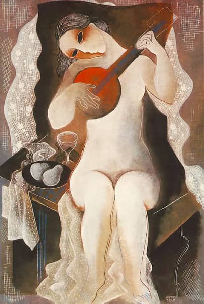 Girl with Guitar 1935 by Bela Kadar | Oil Painting Reproduction