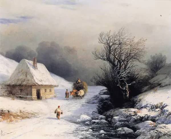The Little Russian Ox Cart in Winter | Oil Painting Reproduction