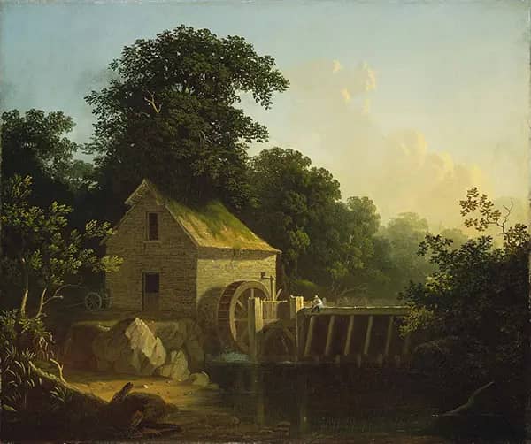 Landscape with Waterwheel and Boy Fishing | Oil Painting Reproduction