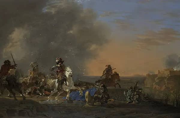 Cavalry Charge at Sunset 1646 by Jan Asselijn | Oil Painting Reproduction