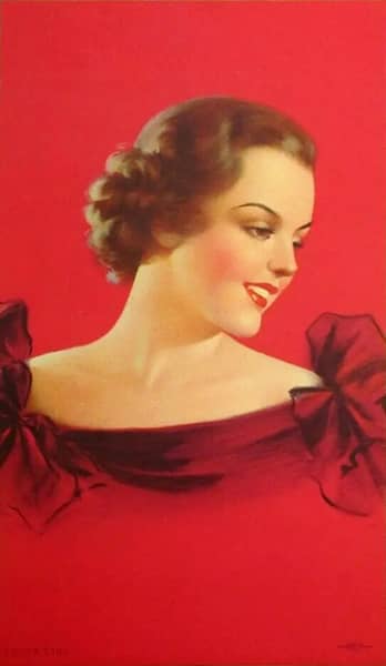 Brunette Girl Head Red Background 1937 | Oil Painting Reproduction