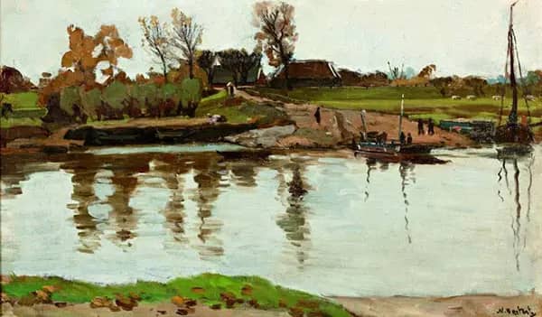 Ferry on The Vecht by Syvert Nicolaas Bastert | Oil Painting Reproduction