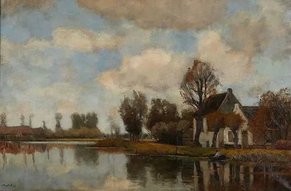 Riverside Landscape with Cottage | Oil Painting Reproduction